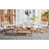 SAFAVIEH Outdoor Collection Blaze Coastal Natural Acacia Wood/Light Brown 5-Piece Coffee Set(Natural/White)