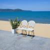 SAFAVIEH Outdoor Collection California Bistro Navy Side Chair Set of 2 (Fully Assembled)(White/Navy)