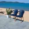 SAFAVIEH Outdoor Collection California Bistro Navy/White 36-inch Seat Height Armchair Set of 2 (Fully Assembled)(Navy)