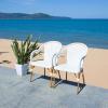 SAFAVIEH Outdoor Collection California Bistro Navy/White 36-inch Seat Height Armchair Set of 2 (Fully Assembled)(White)