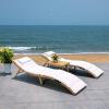SAFAVIEH Outdoor Collection Carew Natural/White Cushion 3-Piece Chaise Lounge Chair Set with Table (PAT7720D)(Natural)