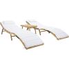 SAFAVIEH Outdoor Collection Carew Natural/White Cushion 3-Piece Chaise Lounge Chair Set with Table (PAT7720D)(Natural)