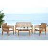 SAFAVIEH Outdoor Collection Carson Grey Wash/ Beige Cushions 4-Piece Conversation Patio Set(Natural / Beige)