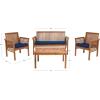 SAFAVIEH Outdoor Collection Carson Grey Wash/ Beige Cushions 4-Piece Conversation Patio Set(Natural / Navy)