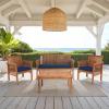SAFAVIEH Outdoor Collection Carson Grey Wash/ Beige Cushions 4-Piece Conversation Patio Set(Natural / Navy)