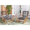 SAFAVIEH Outdoor Collection Chantelle Acacia Wood Woven Rattan 5-Piece Patio Set PAT7076B, Grey/Grey(Natural/Black)