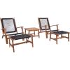 SAFAVIEH Outdoor Collection Chantelle Acacia Wood Woven Rattan 5-Piece Patio Set PAT7076B, Grey/Grey(Natural/Black)