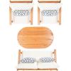 SAFAVIEH Outdoor Collection Deacon Natural Acacia Wood/Beige Cushion 4-Piece Conversation Patio Set with Accent Pillows(Beige/Blue)