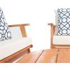 SAFAVIEH Outdoor Collection Deacon Natural Acacia Wood/Beige Cushion 4-Piece Conversation Patio Set with Accent Pillows(Beige/Blue)