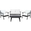 SAFAVIEH Outdoor Collection Deacon Natural Acacia Wood/Beige Cushion 4-Piece Conversation Patio Set with Accent Pillows(Black/Beige)