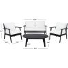 SAFAVIEH Outdoor Collection Deacon Natural Acacia Wood/Beige Cushion 4-Piece Conversation Patio Set with Accent Pillows(Black/Beige)