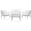 SAFAVIEH Outdoor Collection Deacon Natural Acacia Wood/Beige Cushion 4-Piece Conversation Patio Set with Accent Pillows(Grey/Beige)