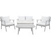 SAFAVIEH Outdoor Collection Deacon Natural Acacia Wood/Beige Cushion 4-Piece Conversation Patio Set with Accent Pillows(Grey/Beige)