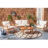 SAFAVIEH Outdoor Collection Deacon Natural Acacia Wood/Beige Cushion 4-Piece Conversation Patio Set with Accent Pillows(Natural/Beige)