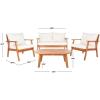 SAFAVIEH Outdoor Collection Deacon Natural Acacia Wood/Beige Cushion 4-Piece Conversation Patio Set with Accent Pillows(Natural/Beige)
