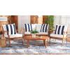 SAFAVIEH Outdoor Collection Deacon Natural Acacia Wood/Beige Cushion 4-Piece Conversation Patio Set with Accent Pillows(Natural/Beige Thick Stripe)