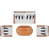 SAFAVIEH Outdoor Collection Deacon Natural Acacia Wood/Beige Cushion 4-Piece Conversation Patio Set with Accent Pillows(Natural/Beige Thick Stripe)