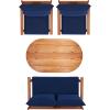 SAFAVIEH Outdoor Collection Deacon Natural Acacia Wood/Beige Cushion 4-Piece Conversation Patio Set with Accent Pillows(Natural/Navy)