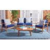 SAFAVIEH Outdoor Collection Deacon Natural Acacia Wood/Beige Cushion 4-Piece Conversation Patio Set with Accent Pillows(Navy/Natural)