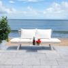 SAFAVIEH Outdoor Collection Emely Natural Acacia Wood/Grey Expandable Loveseat Daybed(Grey/Beige)