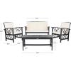 SAFAVIEH Outdoor Collection Fontana Natural/Aqua Cushion 4-Piece Conversation Patio Set(Black/Beige)