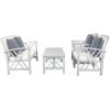 SAFAVIEH Outdoor Collection Fontana Natural/Aqua Cushion 4-Piece Conversation Patio Set(Grey /Beige Stripe)
