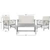 SAFAVIEH Outdoor Collection Fontana Natural/Aqua Cushion 4-Piece Conversation Patio Set(Grey/Beige)