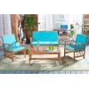 SAFAVIEH Outdoor Collection Fontana Natural/Aqua Cushion 4-Piece Conversation Patio Set(Natural/Aqua)