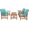 SAFAVIEH Outdoor Collection Fontana Natural/Aqua Cushion 4-Piece Conversation Patio Set(Natural/Aqua)