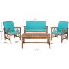 SAFAVIEH Outdoor Collection Fontana Natural/Aqua Cushion 4-Piece Conversation Patio Set(Natural/Aqua)