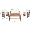 SAFAVIEH Outdoor Collection Fontana Natural/Aqua Cushion 4-Piece Conversation Patio Set(Natural/Beige)