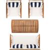 SAFAVIEH Outdoor Collection Fontana Natural/Aqua Cushion 4-Piece Conversation Patio Set(Natural/Beige Thick Stripe)