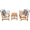 SAFAVIEH Outdoor Collection Fontana Natural/Aqua Cushion 4-Piece Conversation Patio Set(Natural/Beige Thin Stripe)