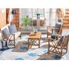 SAFAVIEH Outdoor Collection Fontana Natural/Aqua Cushion 4-Piece Conversation Patio Set(Natural/Beige Thin Stripe)