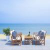 SAFAVIEH Outdoor Collection Fontana Natural/Aqua Cushion 4-Piece Conversation Patio Set(Natural/Beige Thin Stripe)
