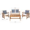 SAFAVIEH Outdoor Collection Fontana Natural/Aqua Cushion 4-Piece Conversation Patio Set(Natural/Beige Thin Stripe)