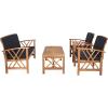SAFAVIEH Outdoor Collection Fontana Natural/Aqua Cushion 4-Piece Conversation Patio Set(Natural/Black)