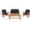 SAFAVIEH Outdoor Collection Fontana Natural/Aqua Cushion 4-Piece Conversation Patio Set(Natural/Black)