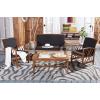 SAFAVIEH Outdoor Collection Fontana Natural/Aqua Cushion 4-Piece Conversation Patio Set(Natural/Black)