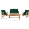 SAFAVIEH Outdoor Collection Fontana Natural/Aqua Cushion 4-Piece Conversation Patio Set(Natural/Green)