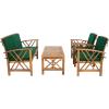SAFAVIEH Outdoor Collection Fontana Natural/Aqua Cushion 4-Piece Conversation Patio Set(Natural/Green)