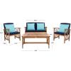 SAFAVIEH Outdoor Collection Fontana Natural/Aqua Cushion 4-Piece Conversation Patio Set(Natural/Navy)
