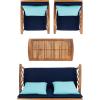 SAFAVIEH Outdoor Collection Fontana Natural/Aqua Cushion 4-Piece Conversation Patio Set(Natural/Navy)