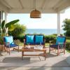 SAFAVIEH Outdoor Collection Fontana Natural/Aqua Cushion 4-Piece Conversation Patio Set(Natural/Navy)