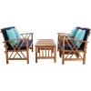 SAFAVIEH Outdoor Collection Fontana Natural/Aqua Cushion 4-Piece Conversation Patio Set(Natural/Navy)