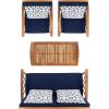 SAFAVIEH Outdoor Collection Fontana Natural/Aqua Cushion 4-Piece Conversation Patio Set(Natural/Navy Geometric)