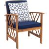 SAFAVIEH Outdoor Collection Fontana Natural/Aqua Cushion 4-Piece Conversation Patio Set(Natural/Navy Geometric)