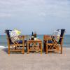 SAFAVIEH Outdoor Collection Fontana Natural/Aqua Cushion 4-Piece Conversation Patio Set(Natural/Navy Geometric)