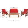 SAFAVIEH Outdoor Collection Fontana Natural/Aqua Cushion 4-Piece Conversation Patio Set(Natural/Red)