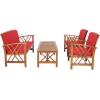 SAFAVIEH Outdoor Collection Fontana Natural/Aqua Cushion 4-Piece Conversation Patio Set(Natural/Red)